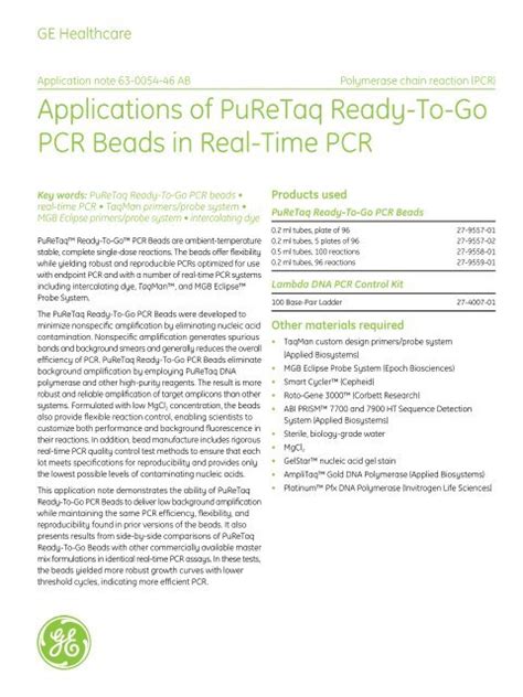 Applications of PuReTaq™ Ready.